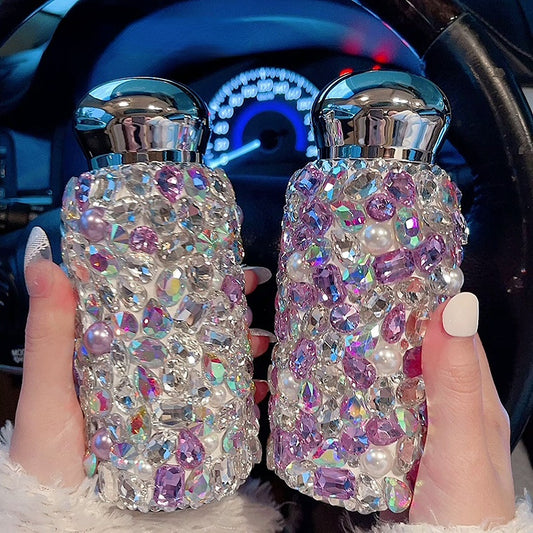 Bling Diamond Rhinestone 260ml Stainless Steel Water Bottle Insulated Tumbler with Removable Lid