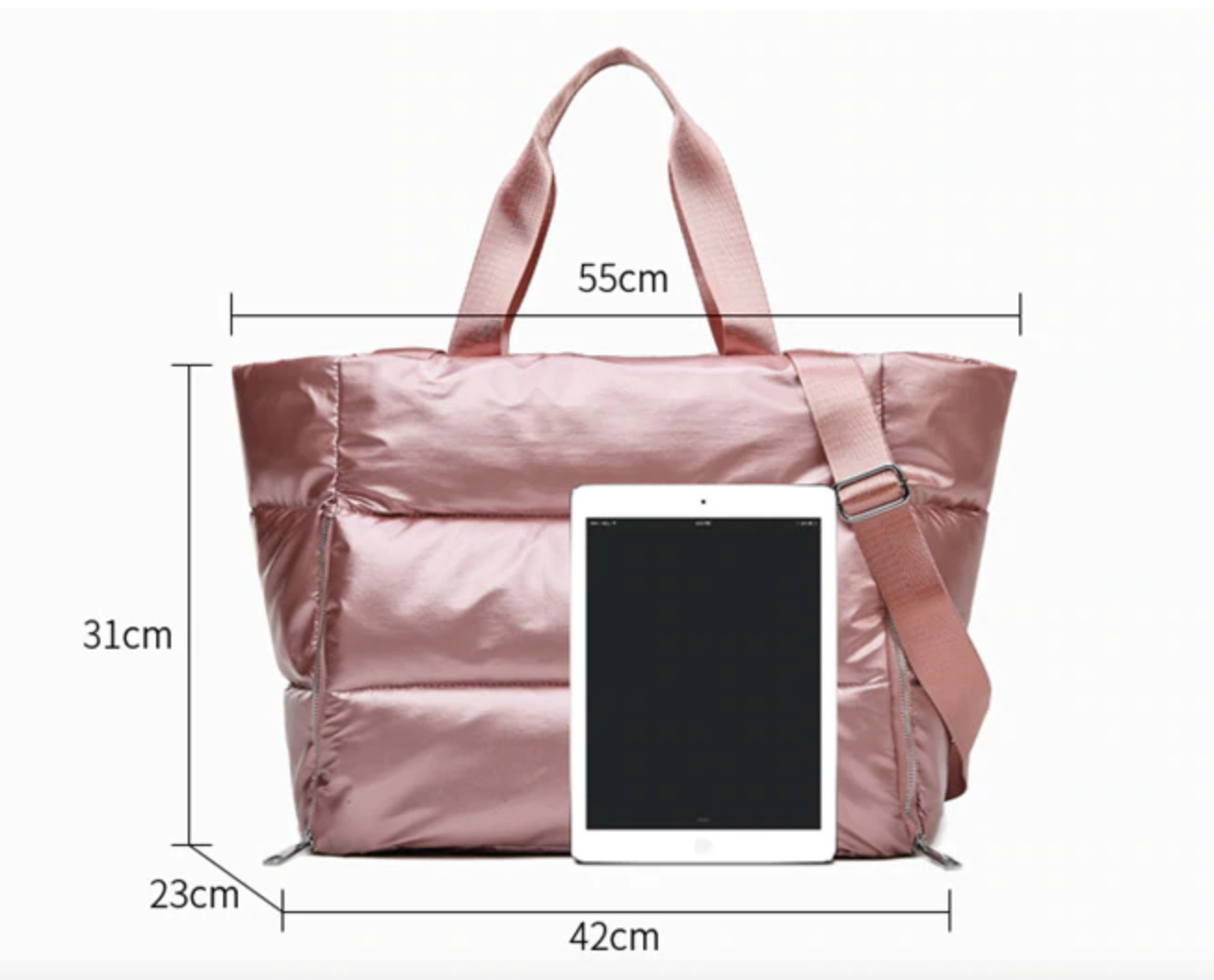 Sports Duffel Bag with Zipper Compartments (Waterproof + Metallic)