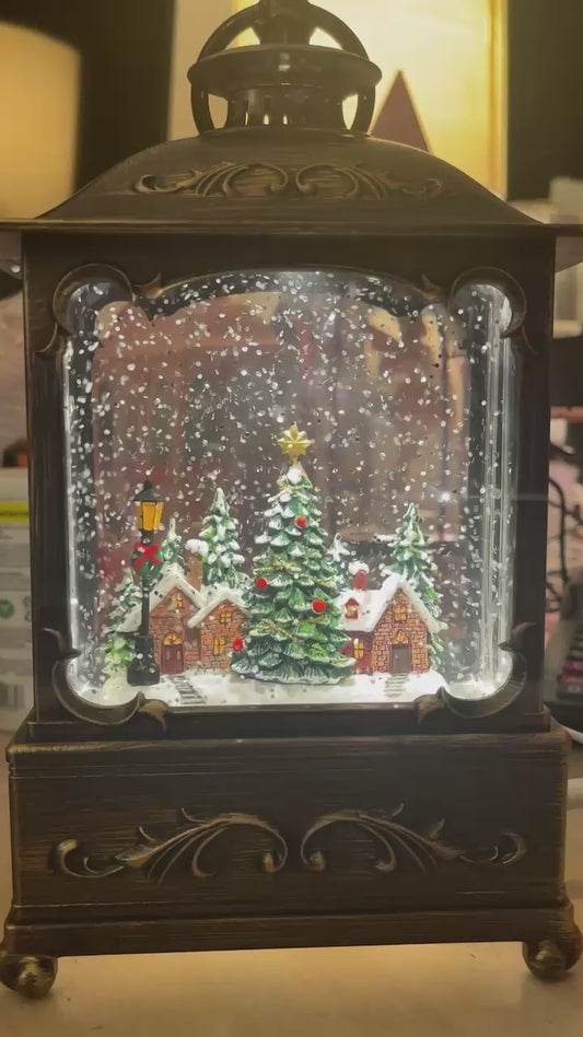 Classy Snow Globe Christmas Festive Holiday Music Box Light Up Lantern with Figure