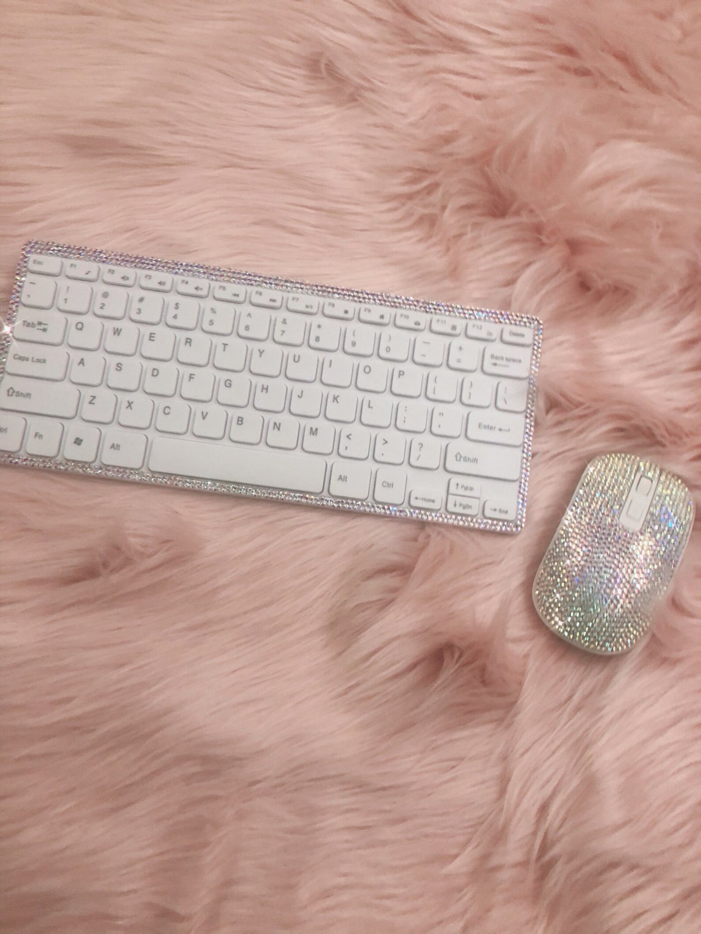 Bling Dazzling Rhinestone Wireless USB Keyboard and Mouse Set, Compatible with All