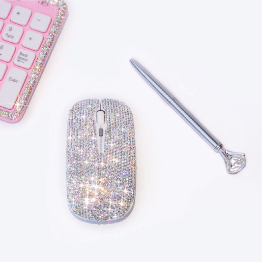Crystal Rhinestone Wireless Mouse with USB Receiver & Bling Pen SET